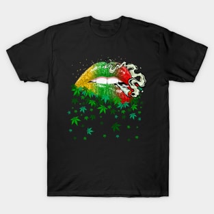 Lips Sexy Smoker Blunt Weed Teeth Marijuana Leaf 420 T-Shirt